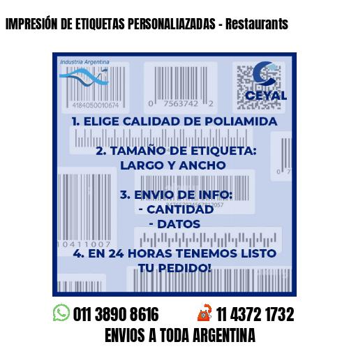 IMPRESIÓN DE ETIQUETAS PERSONALIAZADAS - Restaurants