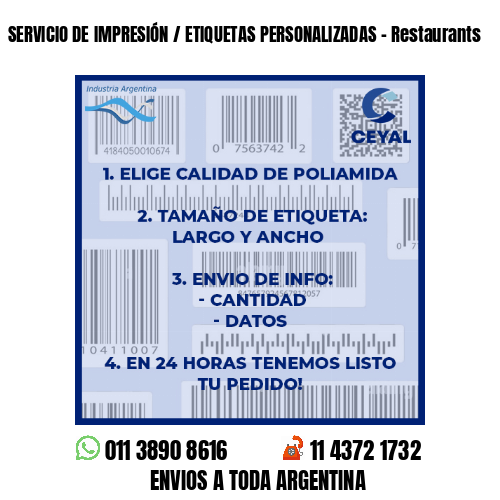 SERVICIO DE IMPRESIÓN / ETIQUETAS PERSONALIZADAS - Restaurants