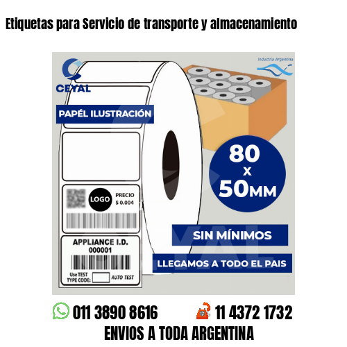 Etiquetas para Servicio de transporte y almacenamiento