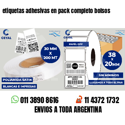 etiquetas adhesivas en pack completo bolsos
