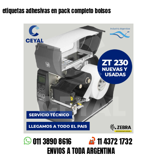 etiquetas adhesivas en pack completo bolsos