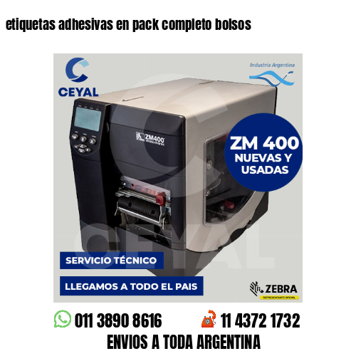 etiquetas adhesivas en pack completo bolsos