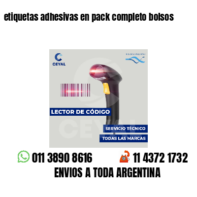 etiquetas adhesivas en pack completo bolsos