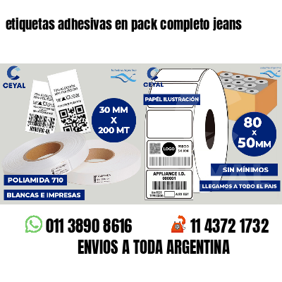 etiquetas adhesivas en pack completo jeans