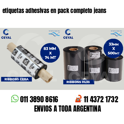 etiquetas adhesivas en pack completo jeans
