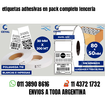 etiquetas adhesivas en pack completo lenceria