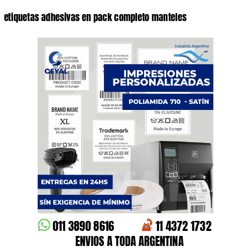 etiquetas adhesivas en pack completo manteles