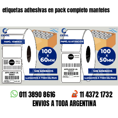 etiquetas adhesivas en pack completo manteles