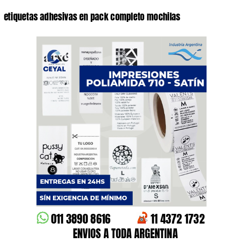 etiquetas adhesivas en pack completo mochilas