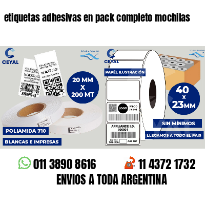 etiquetas adhesivas en pack completo mochilas