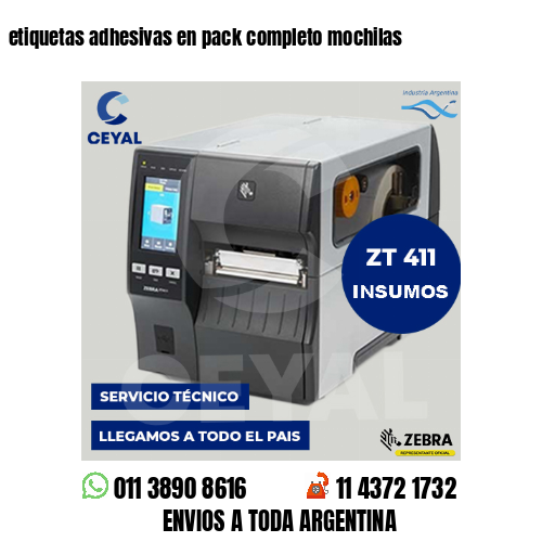 etiquetas adhesivas en pack completo mochilas