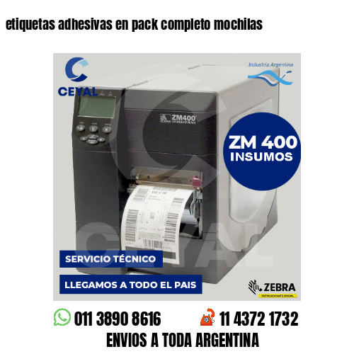 etiquetas adhesivas en pack completo mochilas