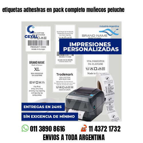 etiquetas adhesivas en pack completo muñecos peluche