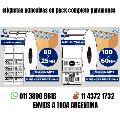 etiquetas adhesivas en pack completo pantalones