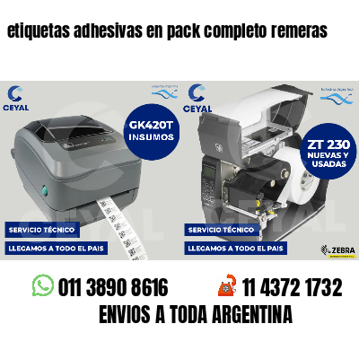 etiquetas adhesivas en pack completo remeras