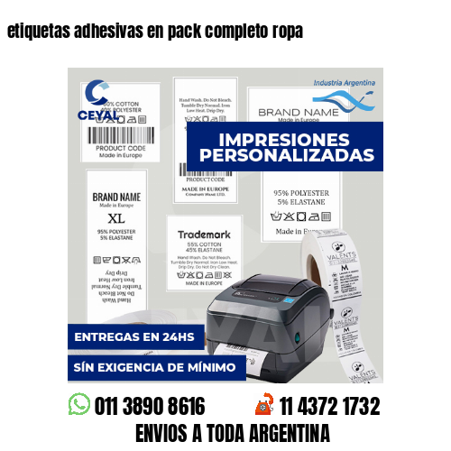 etiquetas adhesivas en pack completo ropa