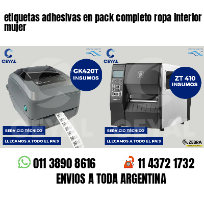etiquetas adhesivas en pack completo ropa interior mujer