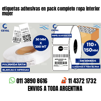 etiquetas adhesivas en pack completo ropa interior mujer