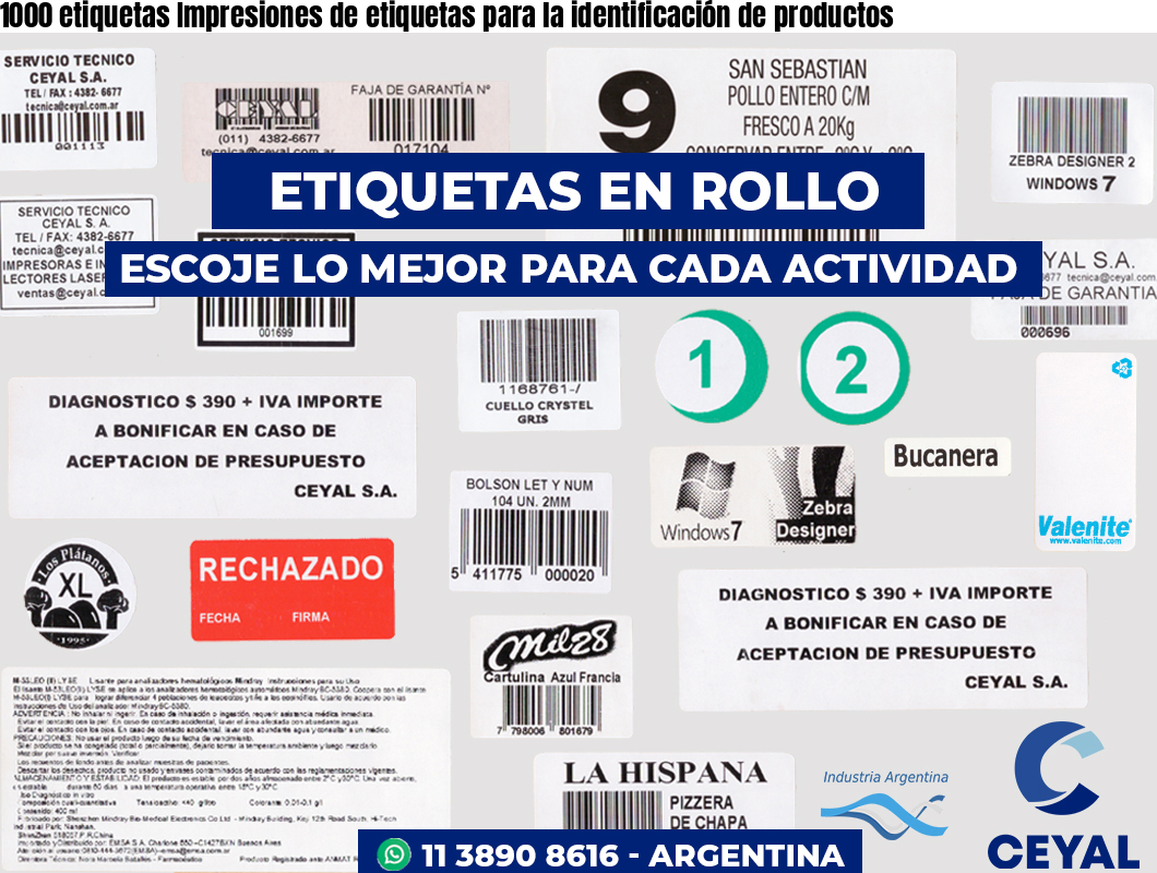 1000 etiquetas Impresiones de etiquetas para la identificación de productos