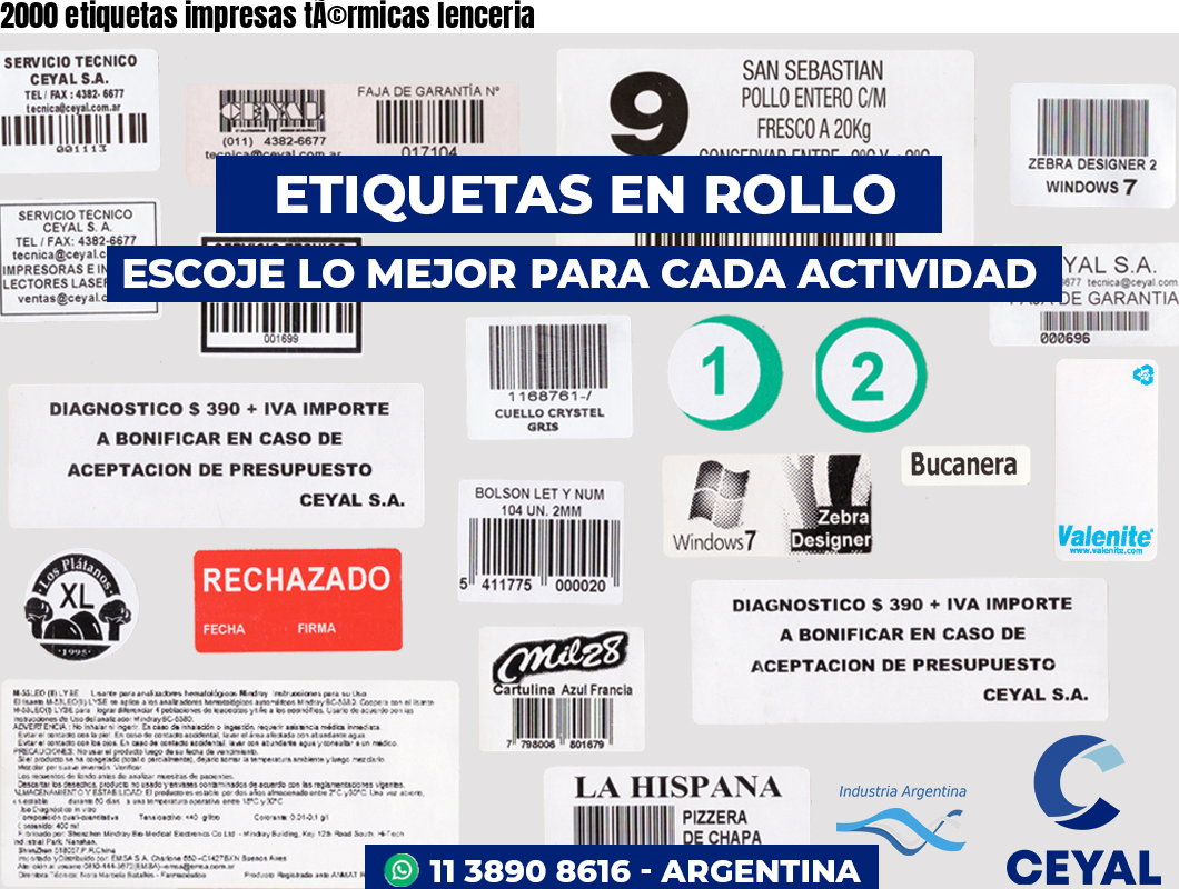 2000 etiquetas impresas tÃ©rmicas lenceria