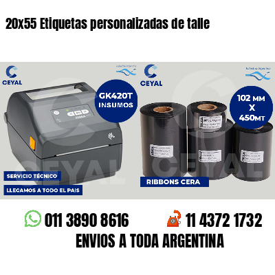 20x55 Etiquetas personalizadas de talle