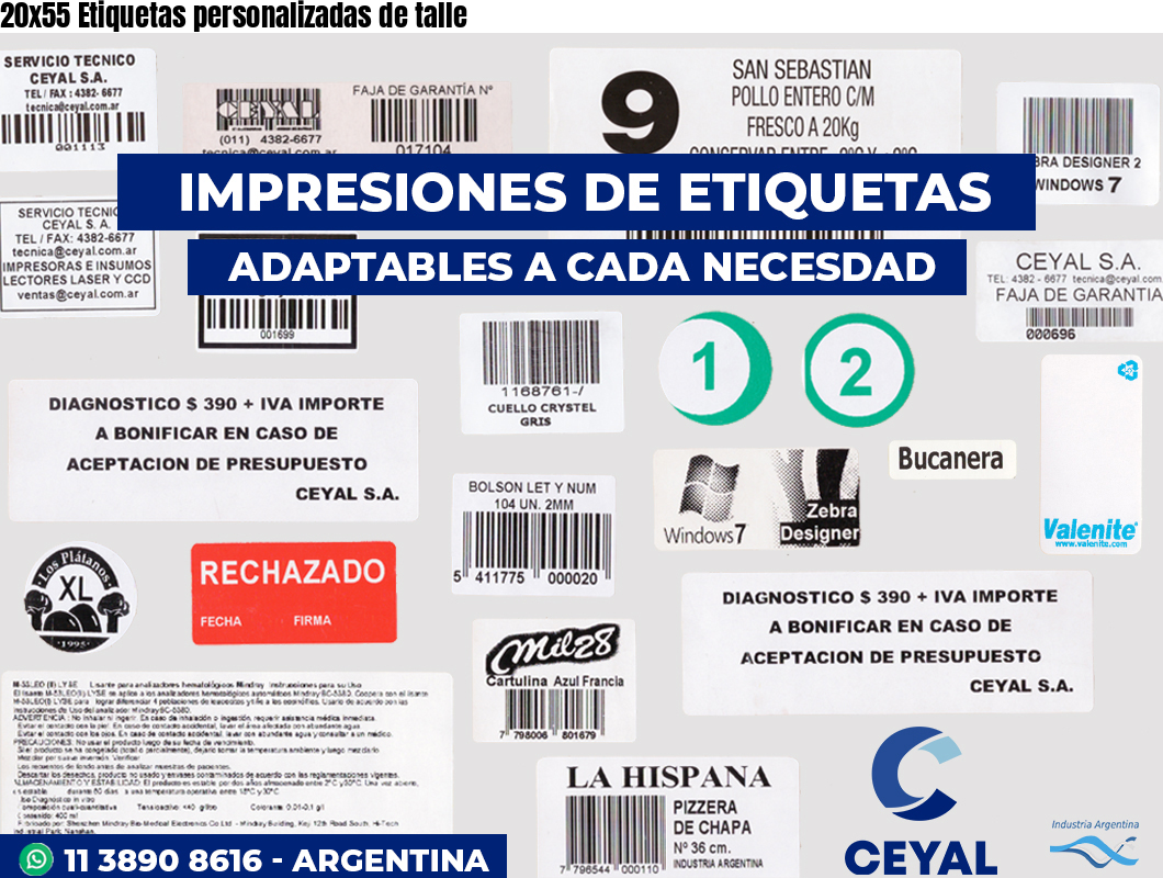 20×55 Etiquetas personalizadas de talle