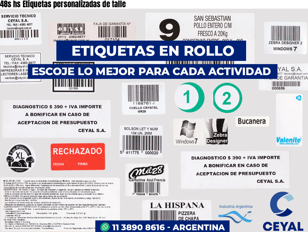 48s hs Etiquetas personalizadas de talle