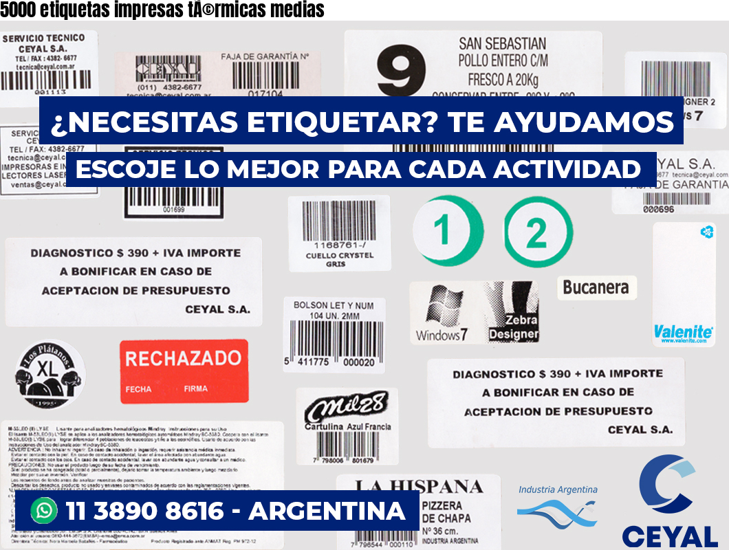 5000 etiquetas impresas tÃ©rmicas medias