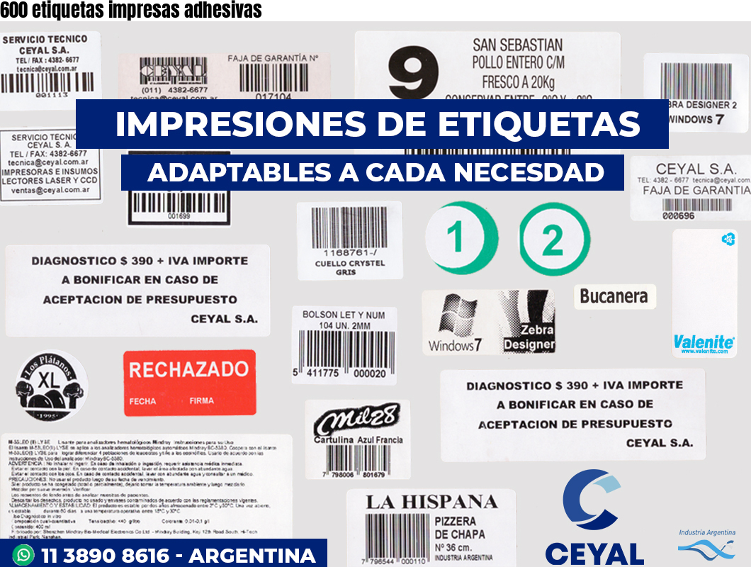 600 etiquetas impresas adhesivas