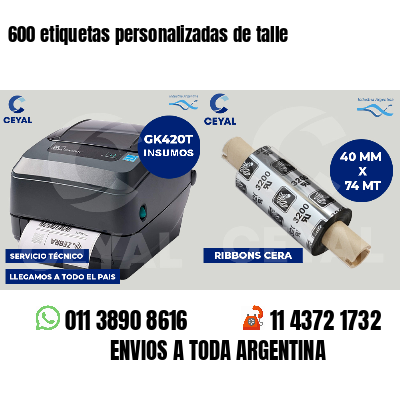 600 etiquetas personalizadas de talle