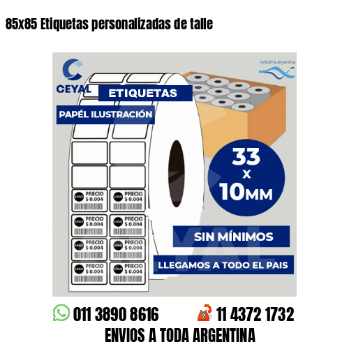 85x85 Etiquetas personalizadas de talle