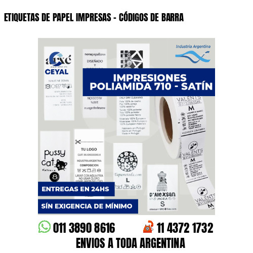 ETIQUETAS DE PAPEL IMPRESAS - CÓDIGOS DE BARRA