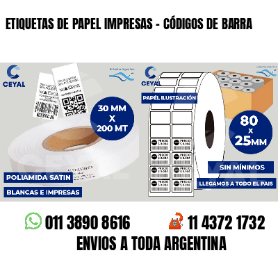 ETIQUETAS DE PAPEL IMPRESAS - CÓDIGOS DE BARRA