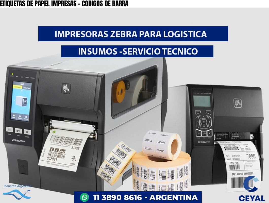 ETIQUETAS DE PAPEL IMPRESAS - CÓDIGOS DE BARRA