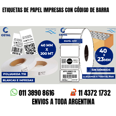 ETIQUETAS DE PAPEL IMPRESAS CON CÓDIGO DE BARRA