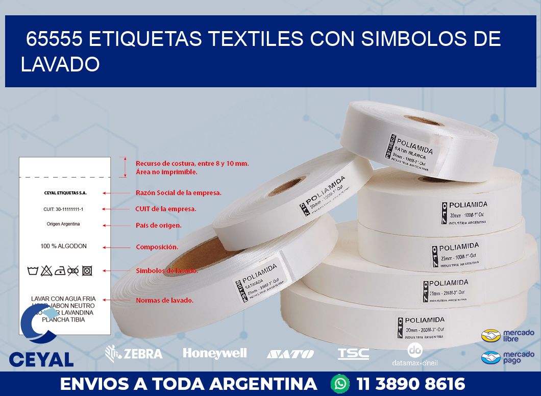 65555 65555 ETIQUETAS TEXTILES CON SIMBOLOS DE LAVADO | Etiquetas para Fabricas