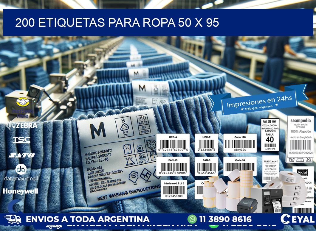 200 ETIQUETAS PARA ROPA 50 x 95