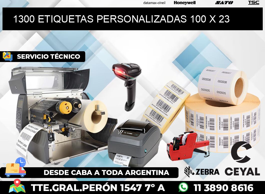 1300 ETIQUETAS PERSONALIZADAS 100 x 23