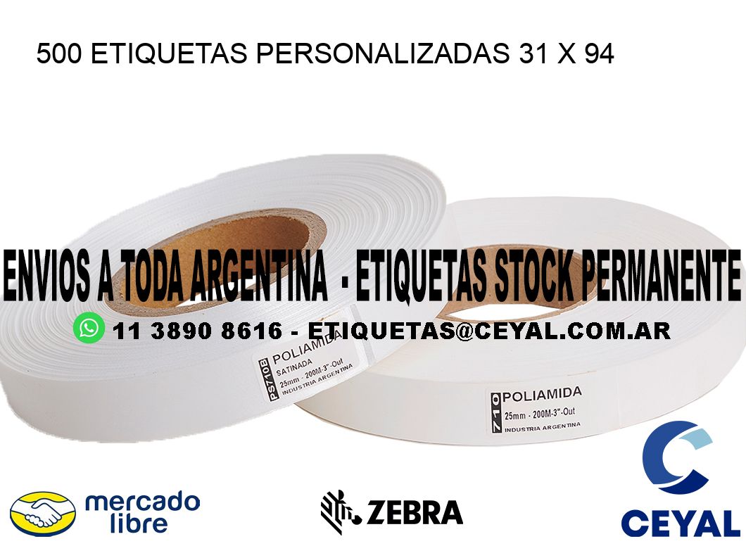 500 ETIQUETAS PERSONALIZADAS 31 x 94