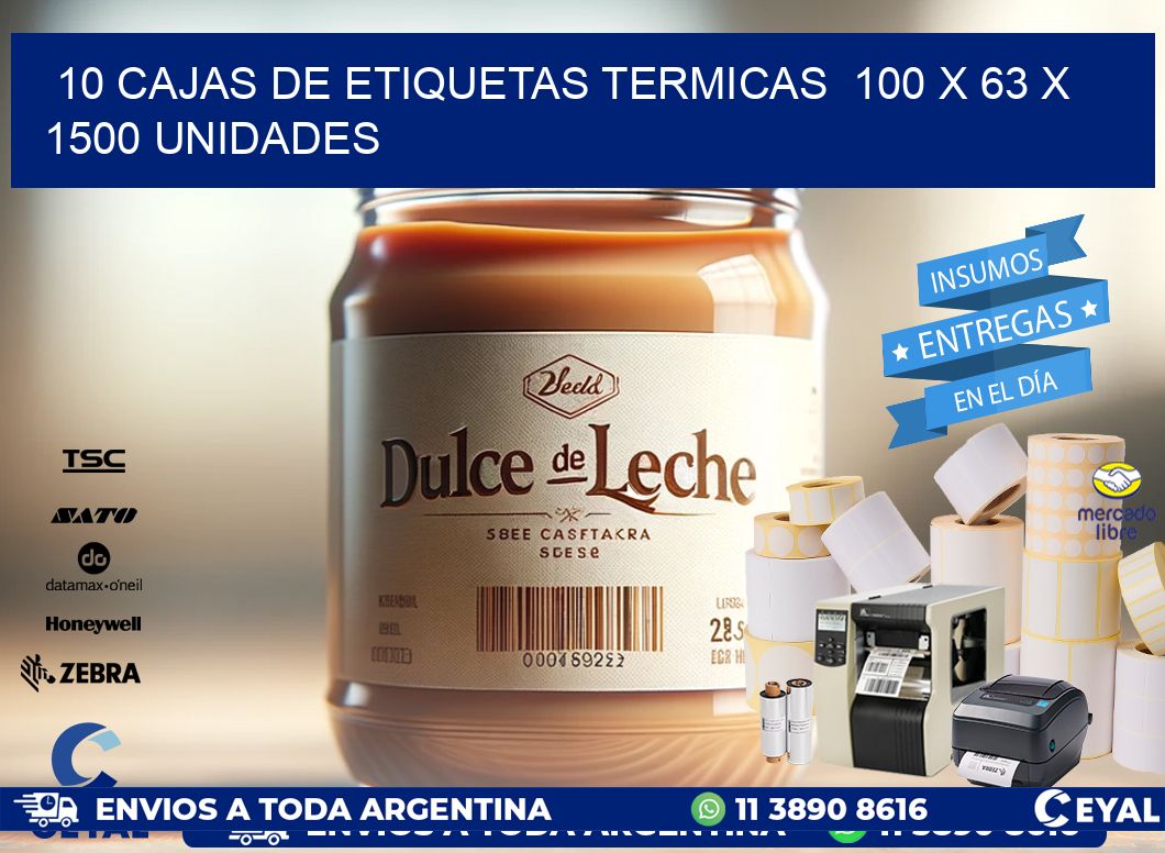 10 CAJAS DE ETIQUETAS TERMICAS  100 x 63 X 1500 UNIDADES