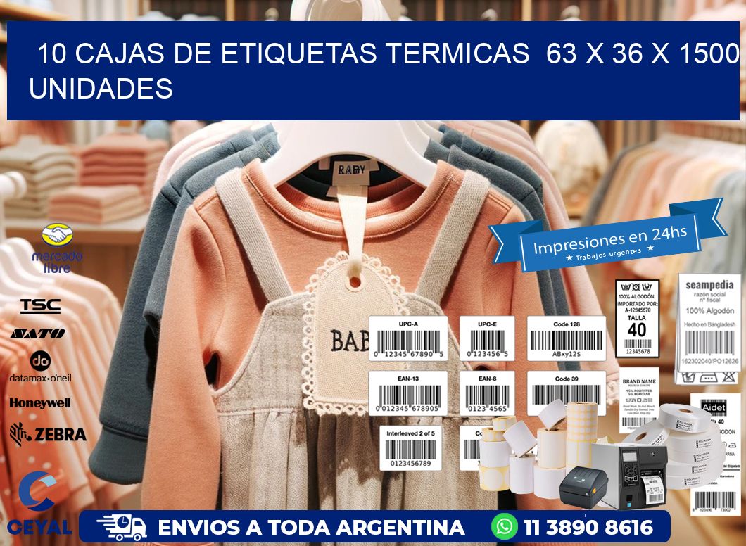 10 CAJAS DE ETIQUETAS TERMICAS  63 x 36 X 1500 UNIDADES