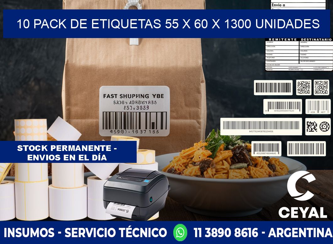 10 PACK DE ETIQUETAS 55 x 60 X 1300 UNIDADES