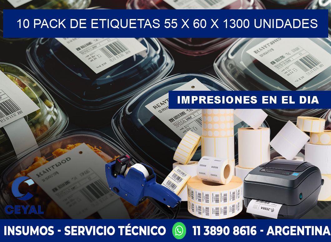 10 PACK DE ETIQUETAS 55 x 60 X 1300 UNIDADES