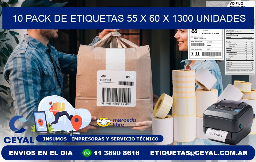 10 PACK DE ETIQUETAS 55 x 60 X 1300 UNIDADES