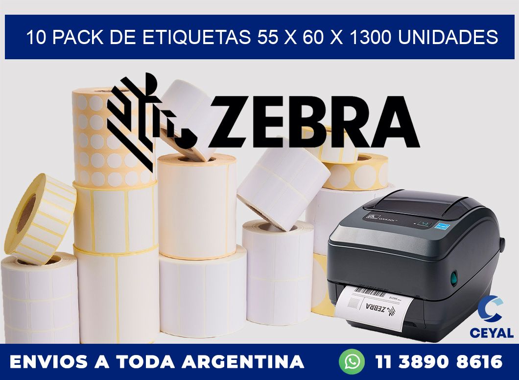 10 PACK DE ETIQUETAS 55 x 60 X 1300 UNIDADES