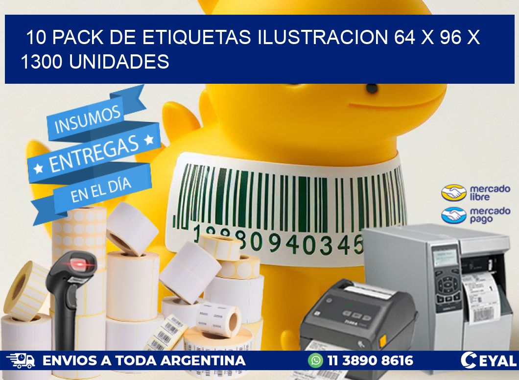 10 PACK DE ETIQUETAS ILUSTRACION 64 x 96 X 1300 UNIDADES