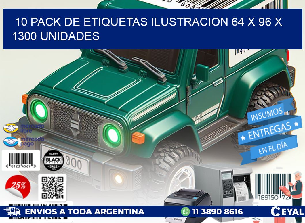 10 PACK DE ETIQUETAS ILUSTRACION 64 x 96 X 1300 UNIDADES