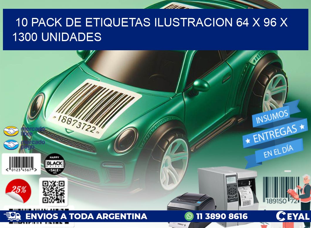 10 PACK DE ETIQUETAS ILUSTRACION 64 x 96 X 1300 UNIDADES