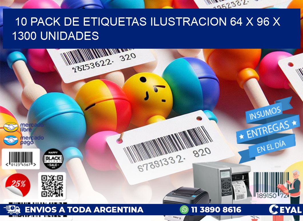 10 PACK DE ETIQUETAS ILUSTRACION 64 x 96 X 1300 UNIDADES