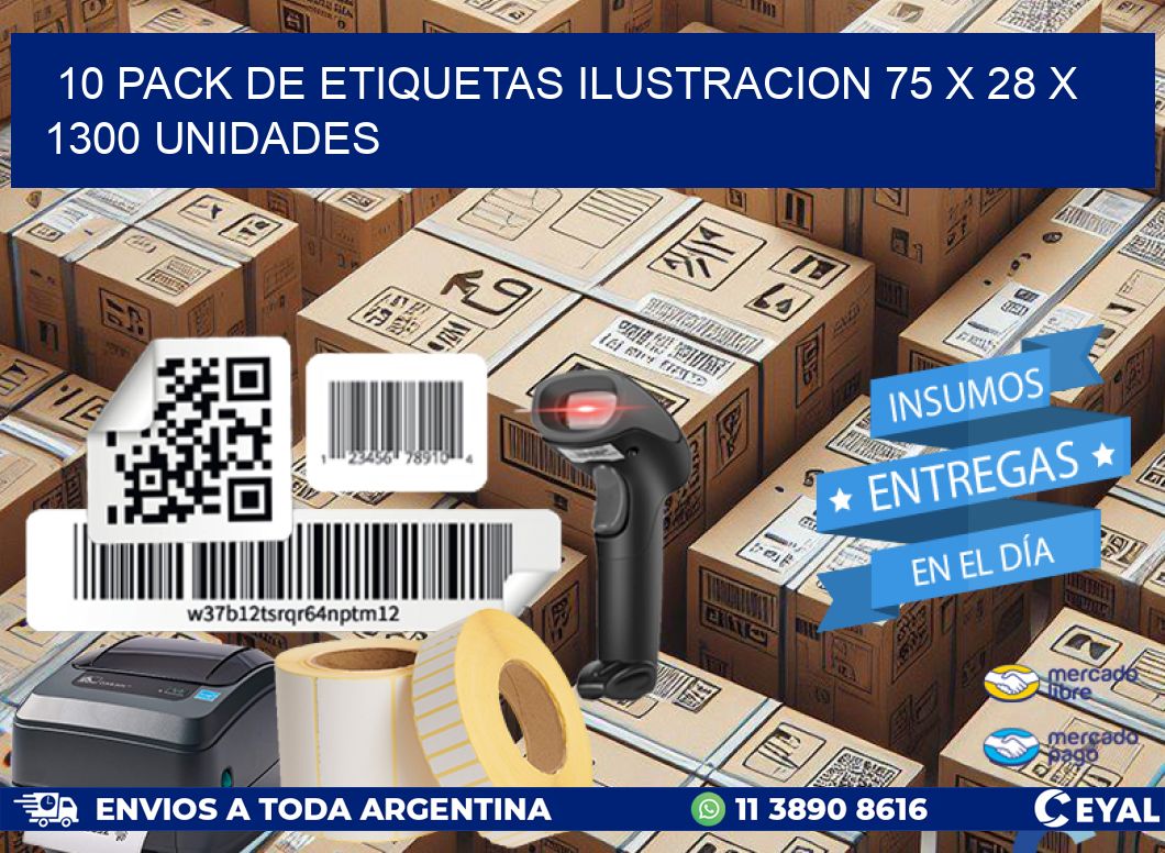 10 PACK DE ETIQUETAS ILUSTRACION 75 x 28 X 1300 UNIDADES